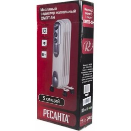 Масляный обогреватель РЕСАНТА ОМПТ- 5Н [67/3/2] 1кВт, 290?140?650, 5 секций, 6,3 кг}